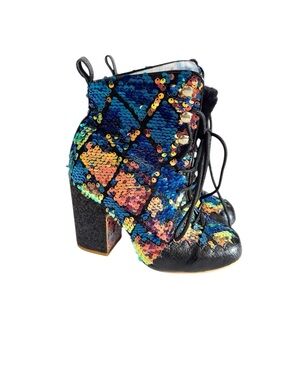 Irregular Choice Pierrette Color Changing Sequin Glitter Heel Boots size 38 EU